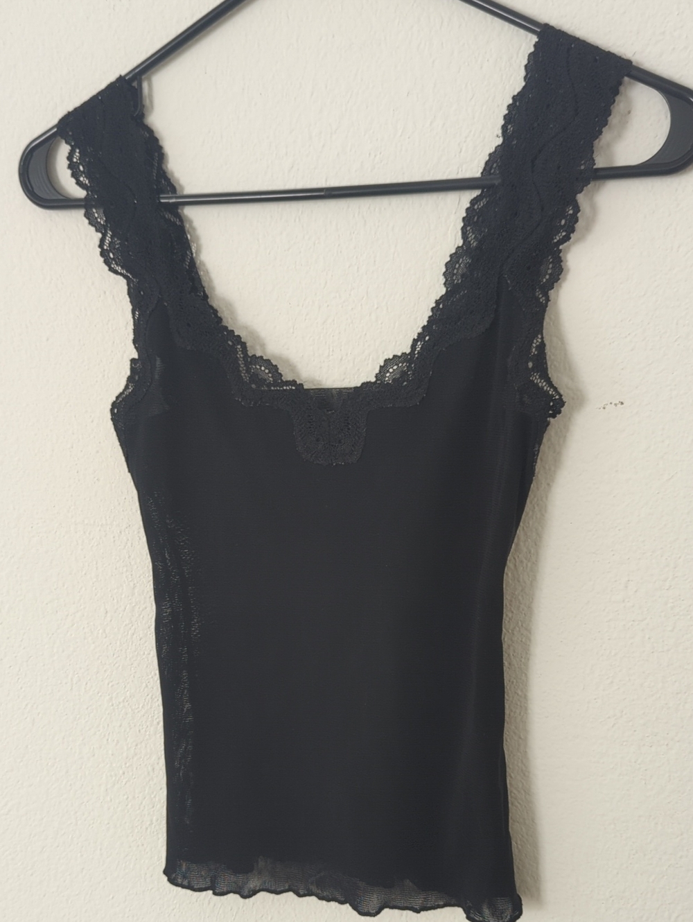 Sheer Black Mesh Lace Trim Tank Top